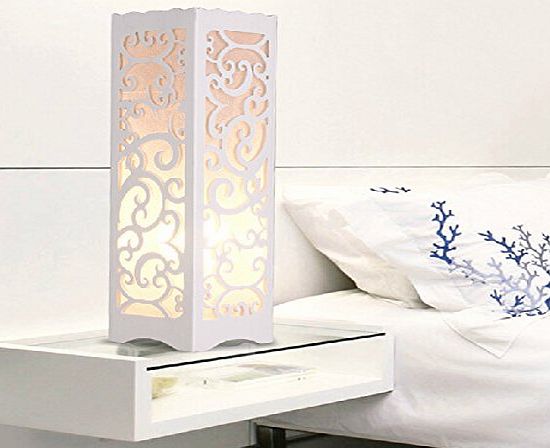 Dailyart Daily Decorative Table Lamp with Flower Shaped Hollow out, 85-265V, Warm White, Vintage Style Brief Modern Lampshade, Wood Plastic Material