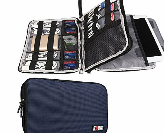Damai BUBM Double Layer Travel Gear Organiser / Electronics Accessories Bag / Phone Charger Case (Large, Dark Blue)