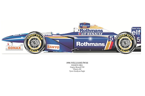 David Wilson - Williams FW18 Damon Hill signed by artist Measures 48cm x 32cm (19x13)