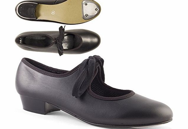 Dance Gear Black Low Heel Pu Synthetic Tap Dance Shoes With Toe Taps Girls Childs By Dance Gear (LHPB) - Black - Size 8 UK (Childs)