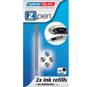 dane-elec Batteries for Zpen V393 (4 Pack) and 2 Ink Refils (BLACK) - Ref. EM-AC-DP-KIT2