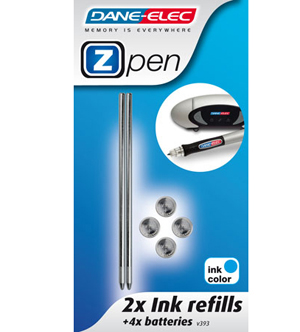 Dane-Elec Batteries for Zpen V393 (4 Pack) and 2 Ink Refils (BLUE) - Ref. EM-AC-DP-KIT1