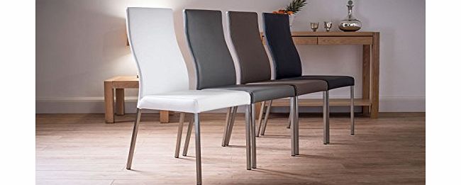 Danetti Black Leather and Brushed Metal Iva Real Leather Dining Chair