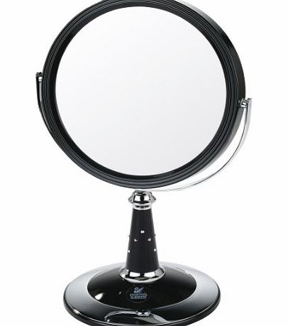Danielle UV Finish Pedestal Mirror with Swarovski Elements Black/Chrome True Image x7 Magnified 29cmx17.5cm