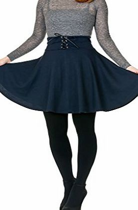 Danis Choice Corset Style Waist A-line Flared Mini Skirt - Navy