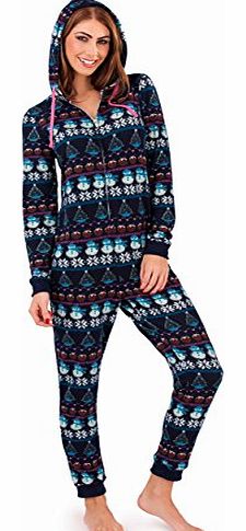 Festive Blue Winter Snowman Hooded All in One Onesie Jumpsuit Small