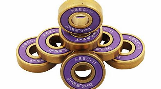 Set of Dark Wolf Skateboard Bearings Titanium ABEC 11 Purple Gold 8pcs with 4pcs Spacers