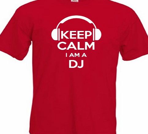 KEEP CALM IM a DJ, music, turntables, disc jockey funny mens womens T-shirt, Red, XL