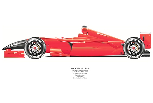 David Wilson Ferrari F2001 Michael Schumacher signed by artist Measures 48cm x 32cm (19x13)