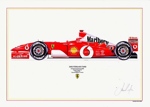 David Wilson Ferrari F2002 - M.Schumacher signed by artist Measures 48cm x 32cm (19x13)