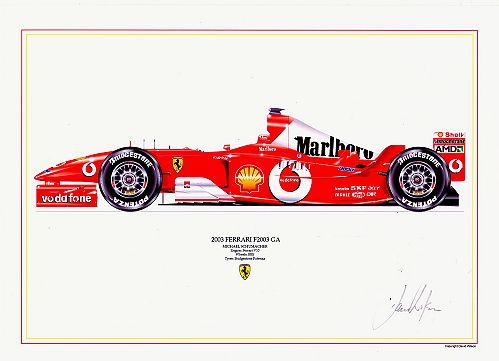 David Wilson Ferrari F2003GA - M.Schumacher signed by artist Measures 48cm x 32cm (19x13)