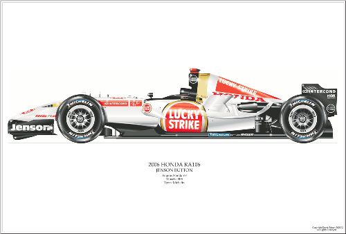 David Wilson Honda F1 RA106 F1 Art Print - Barrichello