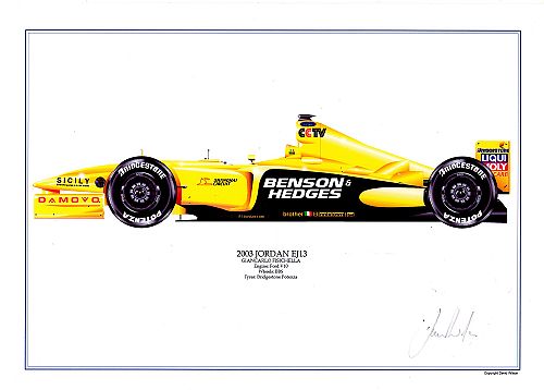 Jordan EJ13 - G.Fisichella signed by artist Measures 48cm x 32cm (19x13)