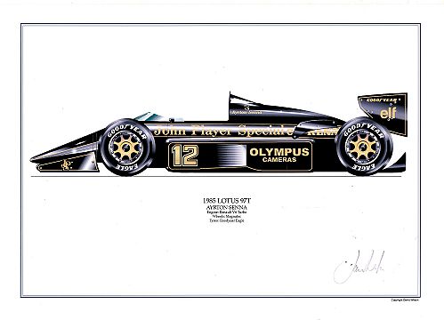 David Wilson Lotus 97T - A.Senna signed by artist Measures 48cm x 32cm (19x13)