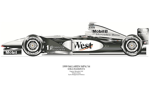 Mclaren MP 4/14 Mika Hakkinen signed by artist Measures 48cm x 32cm (19x13)