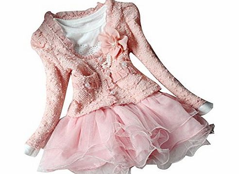 Dawdyfu Baby Girls 2 Pieces Cardigan Clothes Kids TuTu Dress Outfit Clothing (M 8(2-3 Years), Pink)