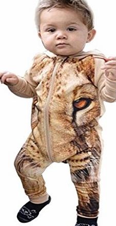 DAYSEVENTH Kid Baby Lovely Lion Print Bodysuit Romper Jumpsuit Zipper Outfits (24M)