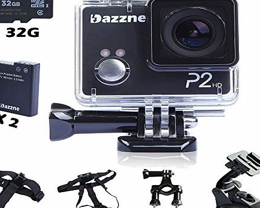 Dazzne P2 1080P HD Sports Action Camera DV Helmet Camcorder   18 in 1 Mouting Accessories Kit   32G SD Card
