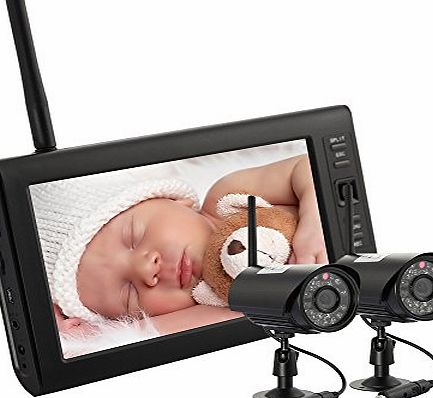 DBPOWER 7 LCD Wireless Baby Monitor 4 Channel Quad Security System DVR With 2 Digital Cameras Support up to 32GB TF Card For 24 Hours Video Recording