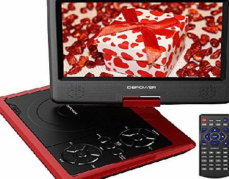 DBPOWER 9.5`` Portable DVD Player, 5 Hour Rechargeable Battery, Swivel Screen, Supports SD Card and USB, Direct Play in Formats AVI/RMVB/MP3/JPEG (RED)