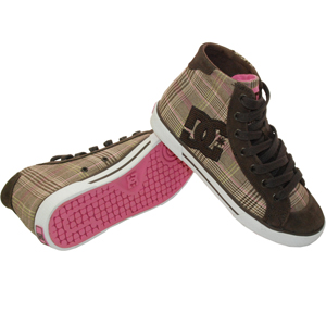 Ladies DC Chelsea Mid Shoe. Chocolate Plaid