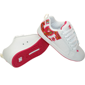 Ladies DC Court Graffik Shoe. White C/Pink Pasley