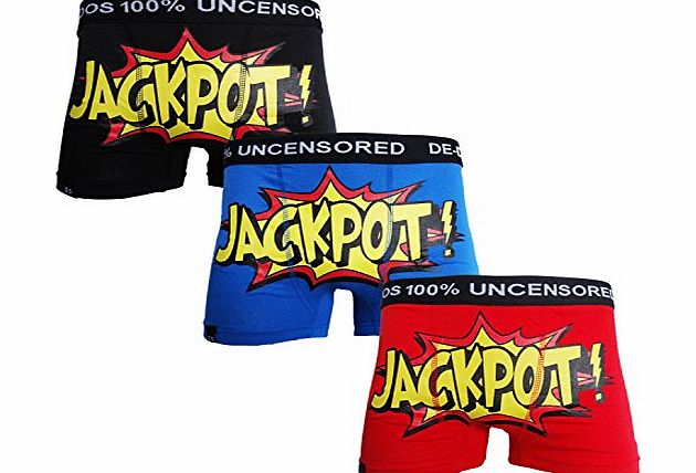 DE DOS Mens De-Dos Designer Novelty Rude Boxer Trunks Funny Shorts Underwear Pants (MEDIUM, JACKPOT 3 PACK)