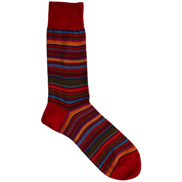 De Pio Red Heel Multi-coloured Stripe Socks by