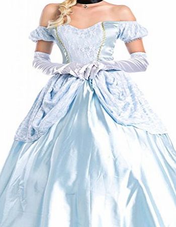 Dear-lover Womens Slash Neck Short Sleeves Fabulous Strapless Princess Cosplay Costume One Size Blue