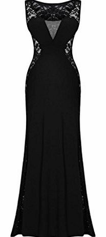 Dear-lover Womens V-neck Ruffles Floral Lace Halter Long Evening Dress One Size Black