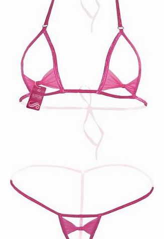Bow-knot Open Cup Bra Top and Open Crotch G-string Set (One Size, Rose)