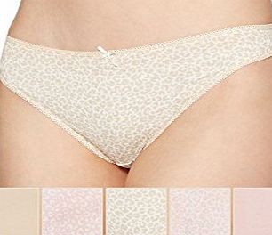 Debenhams Womens Pack Of Five Cotton Natural Animal Thongs 12