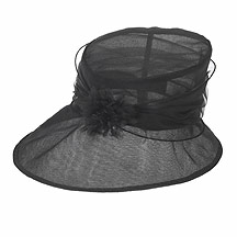 Black asymmetric organza crushable hat