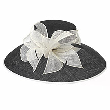 Black/white flower & feather hat