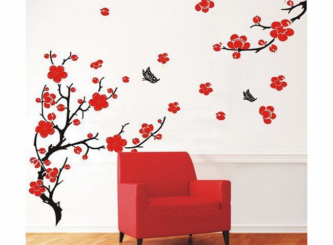 Stylish Cherry Plum Blossom Flowers & Butterflies Wall Stickers Home/Room Decors Mural Art Decals Adhesive Decorative