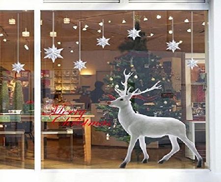 Decorie Lovely White Christmas Deer Wall Sticker for Window Home Decor 60x90cm