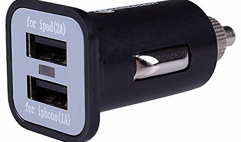 2 Port Micro USB Car Charger for Apple iPod/iPhone/iPad - Black