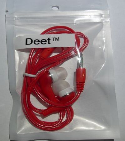 Deet TM455 - RED Earphones. 3.5mm in Ear Stereo Earphone Headset Headphone Earbuds for Apple iPod, IPhone 4, 4S, 5, iPhone 5c, Iphone 5S, Ipad Air, Ipad Mini MP3 and MP4 Player, DVD Player
