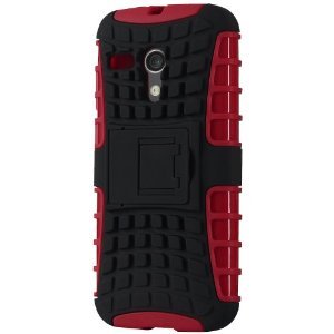 Deet TM459 - Motorola Moto G Deet Rugged Armour Dual Layer Defender Case for Moto G - Red / Black. Includes Screen Protection Film and Polishing Cloth