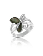 Diamond and Black Mother-of-Pearl Butterfly 18K Gold Ring