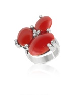 Diamond and Coral Three-stone 18K Gold Ring