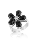 Del Gatto Diamond and Onyx Flower 18K Gold Ring