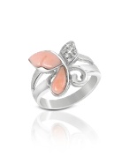 Diamond and Pink Coral Butterfly 18K Gold Ring