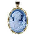 Girl with Flowers Agate Cameo Pendant / Pin