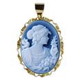 Girl with Flowers Agate Cameo Pendant / Pin