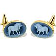 Horse Cameo Agate and 18K Gold Cufflinks