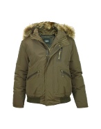 Fur Hood Military Green Nylon Bomber jacket