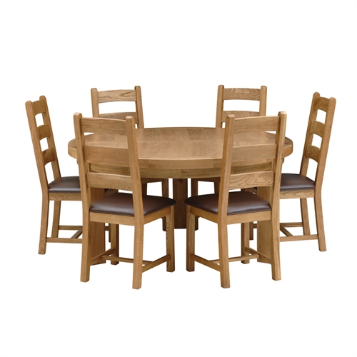 Delaware Oak Round Dining Set with 6 Chairs
