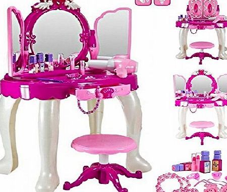 Delex Girls Glamour Mirror Makeup Dressing Table Stool Playset Toy Vanity Light amp; Music Great ~Birthday Christmas XMAS Gift New