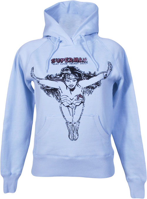 Delicious Couture Blue Superman Eat Your Heart Out Ladies Hoodie